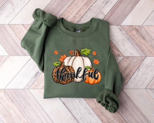 Thankful Sweatshirt, Leopard Pumpkin Thankful Shirt, Pumpkin Sweatshirt, Thanksgiving Shirt, Pumpkin Season Sweater,...