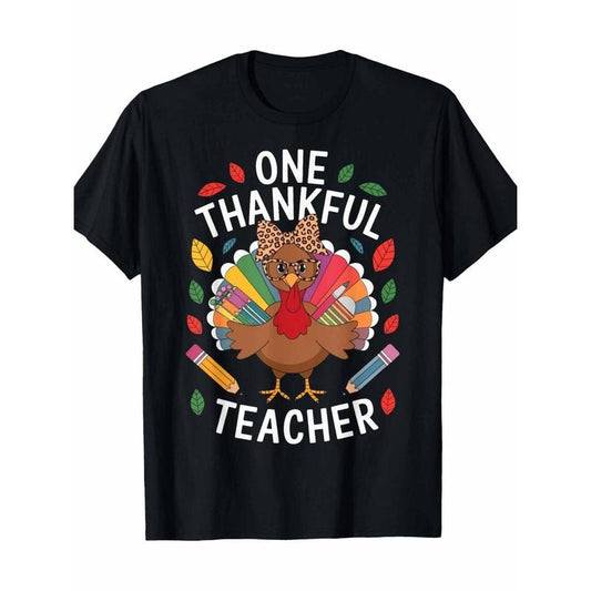 Thankful Teacher" Men's Cotton T-Shirt - Casual Short Sleeve, Crew Neck with Geometric Print, Machine Washable