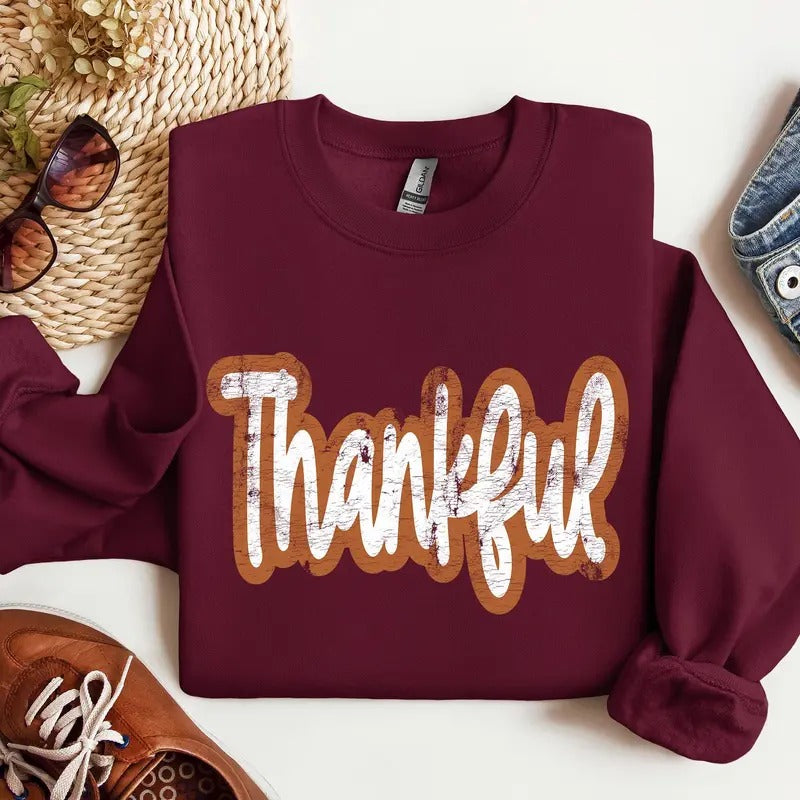 Thankful, Thanksgiving, Positivity, Mental Health, Vintage Sweatshirt, Crew Neck, Women's, Crewneck T-Shirts, Hoodie