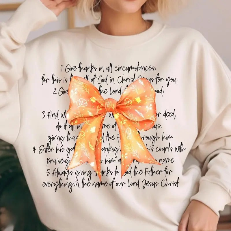 Thanksgiving Bible Verses Coquette Fall Sweatshirt, Jesus Coquette Bow Fall Vibes Shirt Hoodie | WearSparks.com