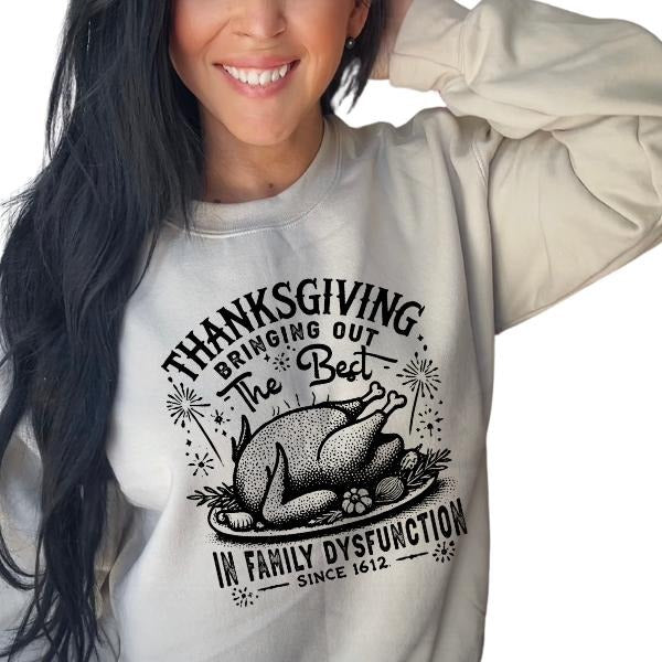 'Thanksgiving Bringing Out The Best in Family Dysfunction' Thanksgiving Sweatshirt | Vintage Grunge Aesthetic Pullover...