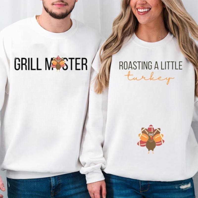 Thanksgiving Couple Pregnancy Announcement Sweatshirt, Fall Maternity Sweater, Funny Mom and Dad To Be Crewneck, Matching...