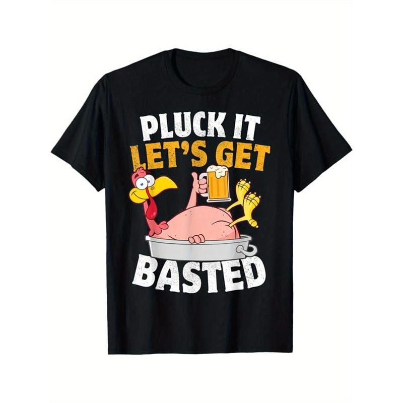 Thanksgiving Day Printed, Men's Cotton Graphic T-shirt, Casual Short Sleeve Crew Neck Gamer T-shirt, Men's Tee For...
