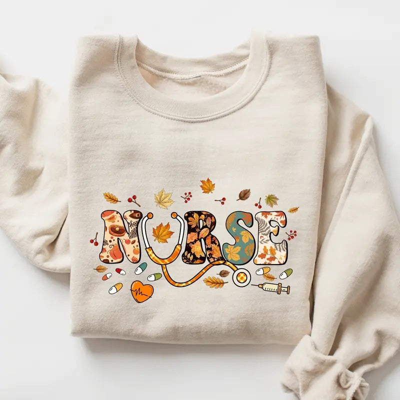 Thanksgiving Nurse Sweatshirt and Hoodie, Thankful Nurse Shirt, Fall Nurse Sweatshirt, Fall Season Nurse T-shirt, Gift...