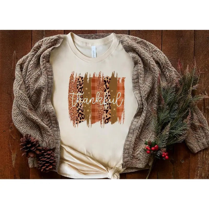 Thanksgiving Shirt, Leopard Shirt Womens Thankful Shirt, Fall shirt, Cute Fall, Thankful Blessed Cotton Polyester Hoodie,...