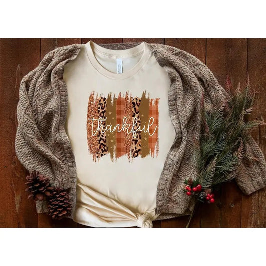 Thanksgiving Shirt, Leopard Shirt Womens Thankful Shirt, Fall shirt, Cute Fall, Thankful Blessed Cotton Polyester Hoodie,...