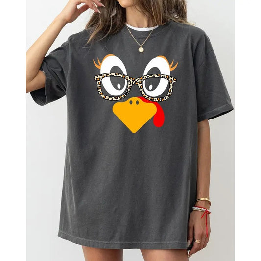 Thanksgiving Turkey Funny Face, Leopard Print, Teacher Chic, Fall, Autumn Shirt, Women's Comfort Color Tee, Tshirt...