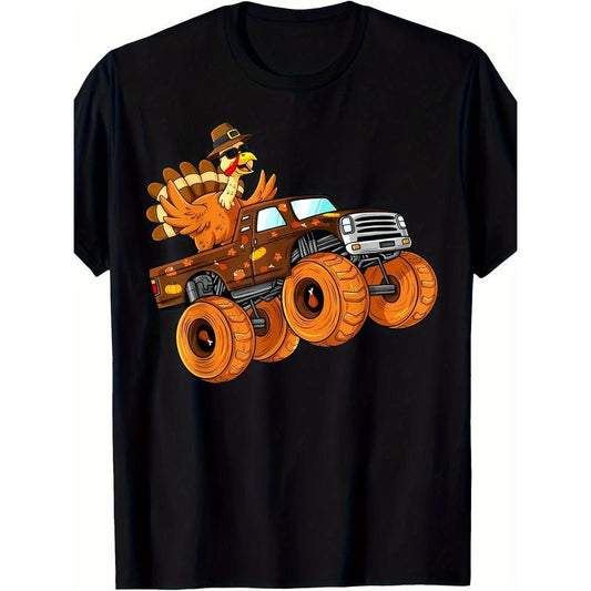 Thanksgiving Turkey Ride Monster Truck Men's T-shirt - 220g made in usa Hoodie, Sweatshirt | WearSparks.com