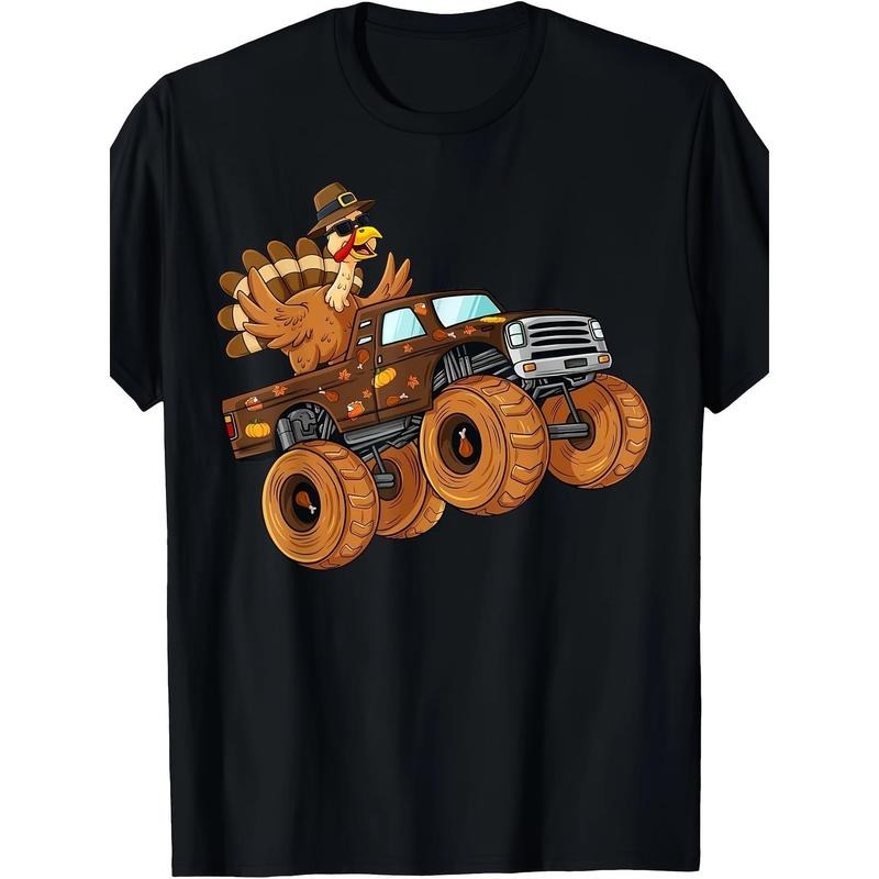 Thanksgiving Turkey Riding Monster Truck Men T-Shirt- 220g made in usa Hoodie, Sweatshirt | WearSparks.com