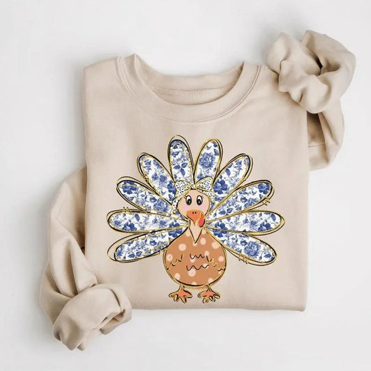 Thanksgiving Turkey Sweatshirt, Grand Millennial Thanksgiving Sweater, Coquette Turkey Shirt, Women's Fall Thankful...