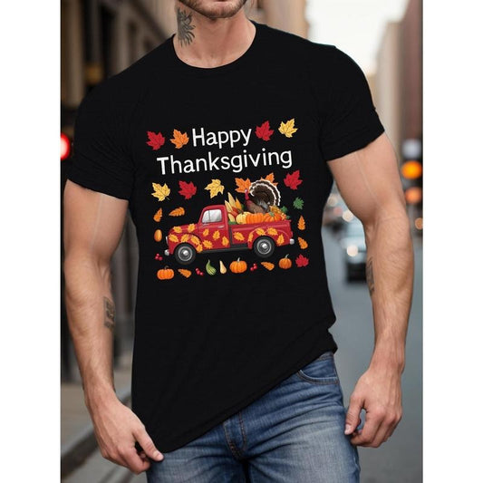 Thanksgiving Turkey Truck Graphic T-Shirt for Men