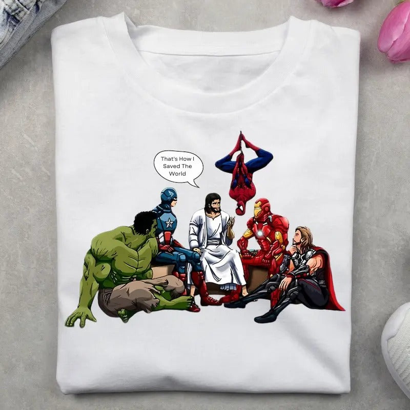 That's How I Saved The World Jesus Superheroes  shirt, Funny Christian Shirt Cotton Menswear Hoodie, Sweatshirt