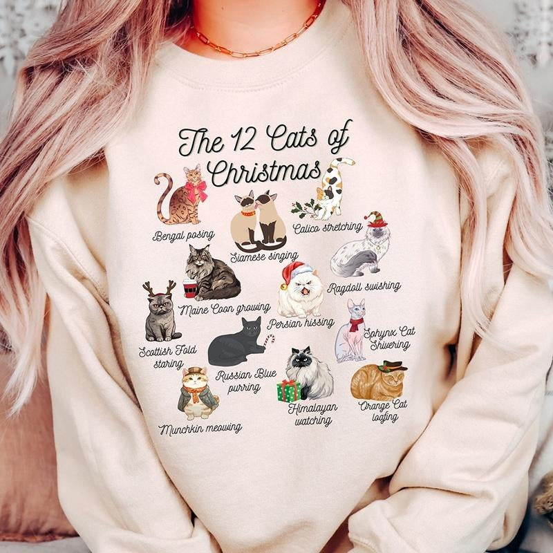 The 12 Cats of Christmas Crewneck Sweatshirt, Hoodie, T-shirt, Cute Christmas Gifts | WearSparks.com