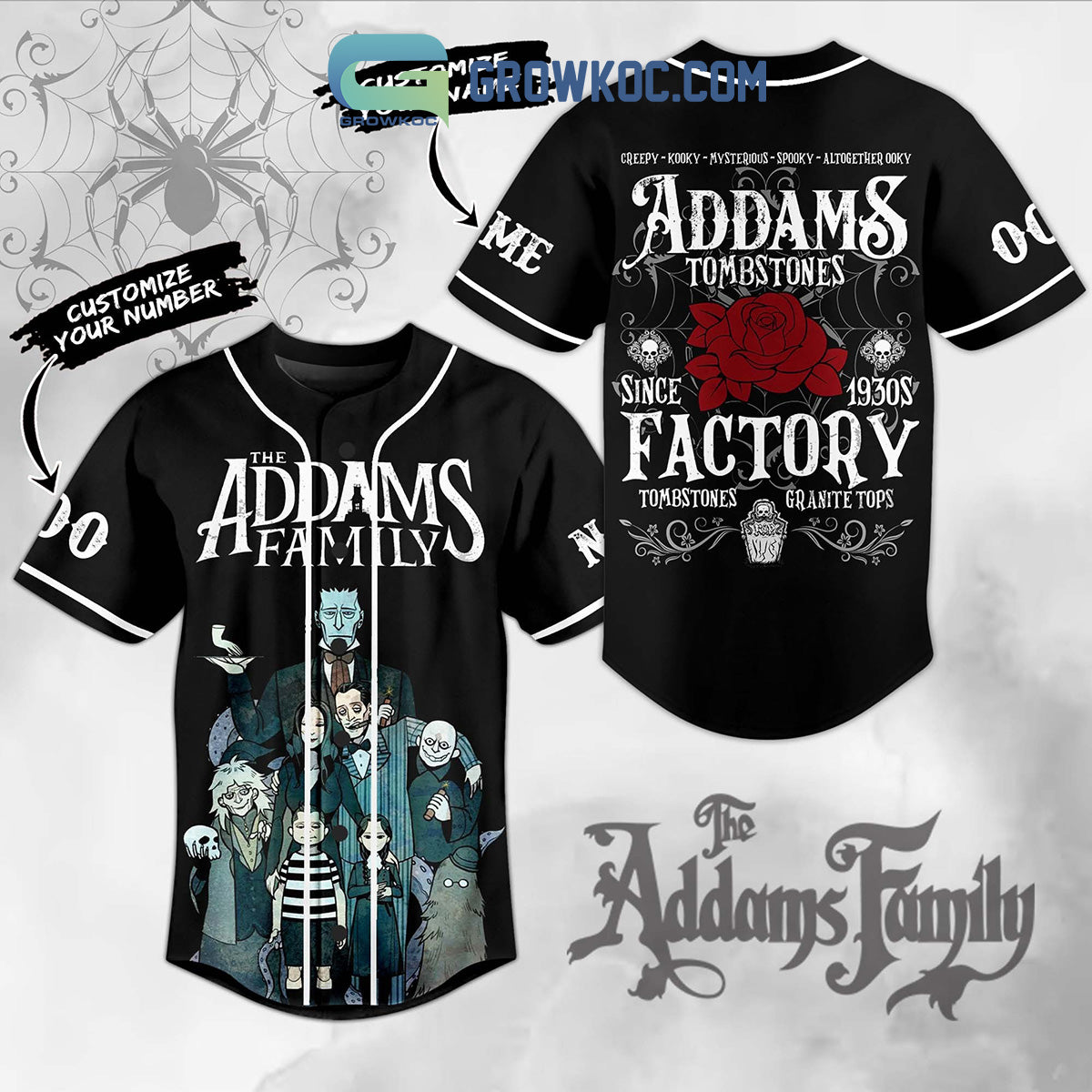 The Addams Family Tombstones Factory Personalized Baseball Jersey