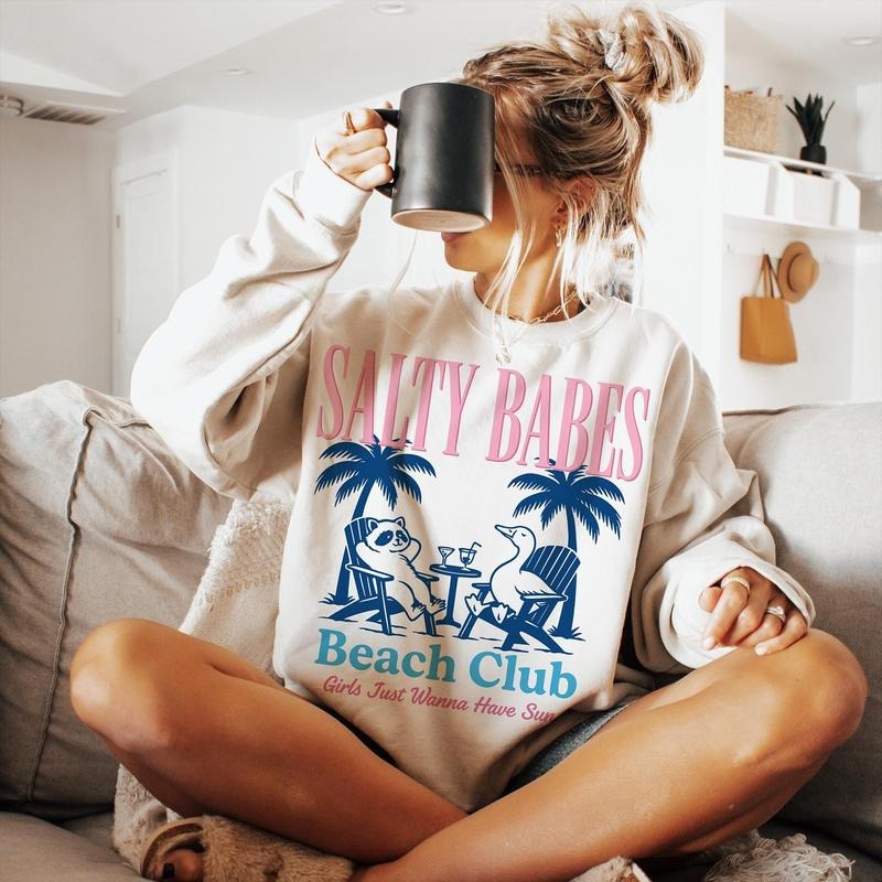 The Beach Club Shirt Trendy Summer Raccoon Beach Shirt Retro Beach Girl Funny Sarcastic Goose Girl's Summer Hoodie,...