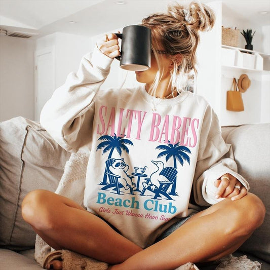 The Beach Club Shirt Trendy Summer Raccoon Beach Shirt Retro Beach Girl Funny Sarcastic Goose Girl's Summer Hoodie,...