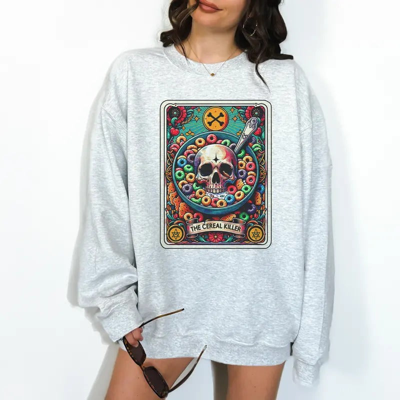 The Cereal Killer Tarot- Unisex Crewneck Sweatshirt - Print is Sublimation, Christmas Crewneck, Gift Idea, Relaxed Fit,...