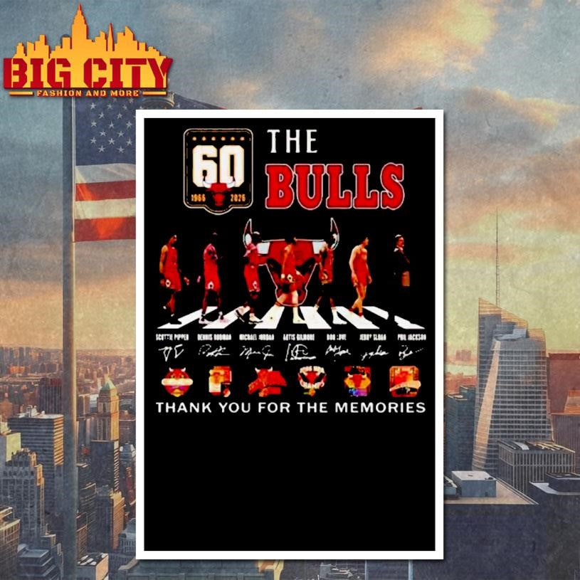 The Chicago Bulls 60th Anniversary 1966 2026 Players Abbey Road Signatures Thank You For The Memories Shirt