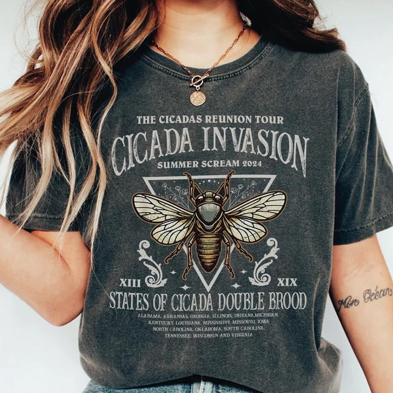 The Cicadas Reunion Tour T-Shirt, Cicadas Invasion Summer Scream 2024 Tee, States Of Cicada Double Brood XIII & XIX, Gift...