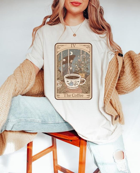 The Coffee Tarot Card Shirt, Tarot Card, Women's Graphic Tee, Celestial Shirt, Coffee Lover Gift, Bookish Clothing,...