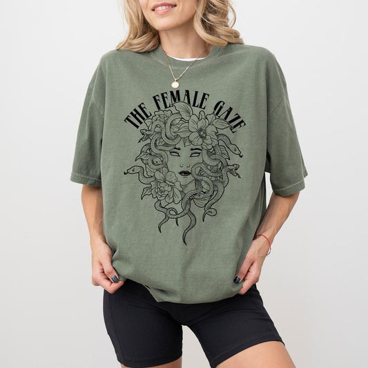 The Female Gaze Comfort Colors Shirt, Feminist Tee, Floral Snake-crowned Maiden T-shirt, Women Clothing Hoodie, Sweatshirt