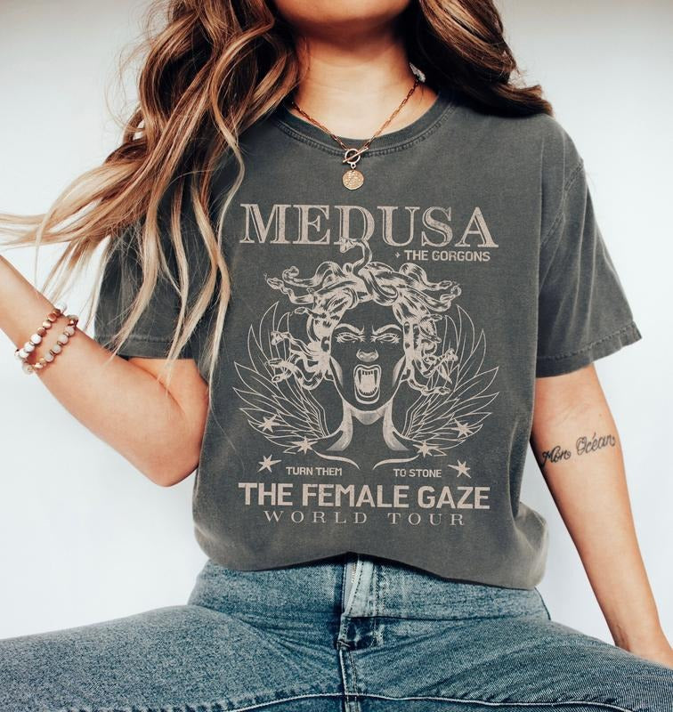The Female Gaze Medusa T Shirt, Greek Mythology Goddess Shirt, Medusa Distressed Band Tee, Snake Shirt, Goddess Medusa,...