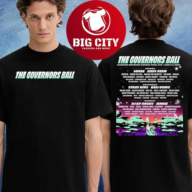 The Governors Ball Festival 2026 Poster Line Up At Flushing Meadows Corona Park In New York City Two Sided Shirt