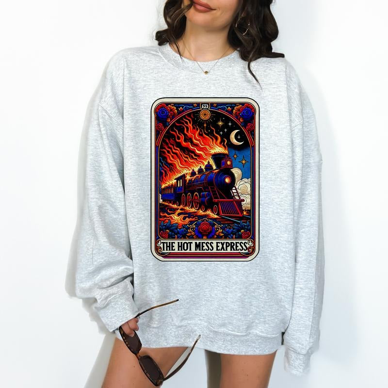 The Hot Mess Express- Unisex Crewneck Sweatshirt - Print is Sublimation, Christmas Crewneck, Gift Idea, Relaxed Fit,...