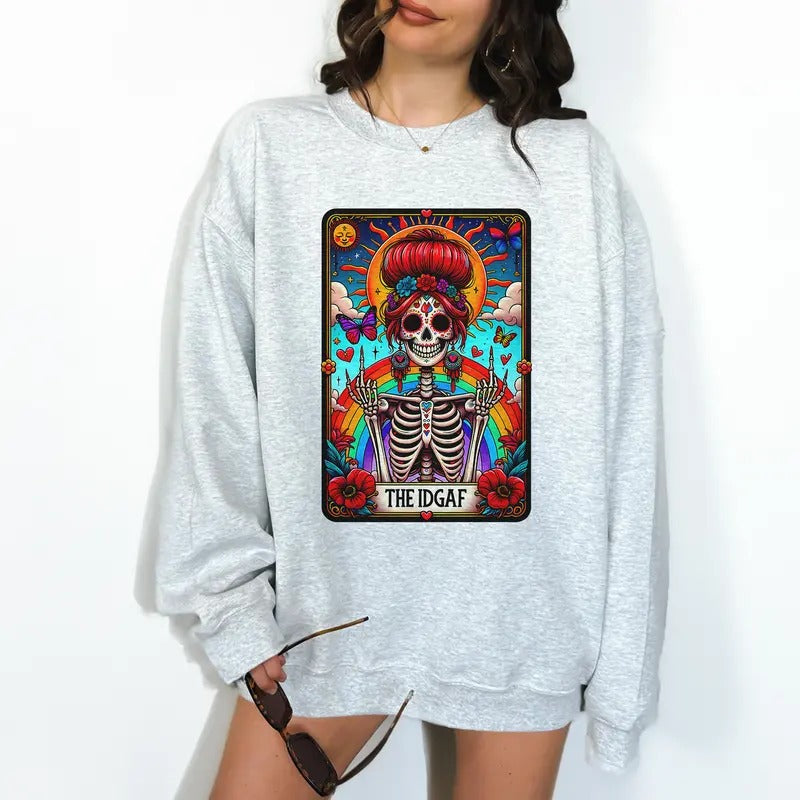 The IDGAF Tarot- Unisex Crewneck Sweatshirt - Print is Sublimation, Christmas Crewneck, Gift Idea, Relaxed Fit, Casual...
