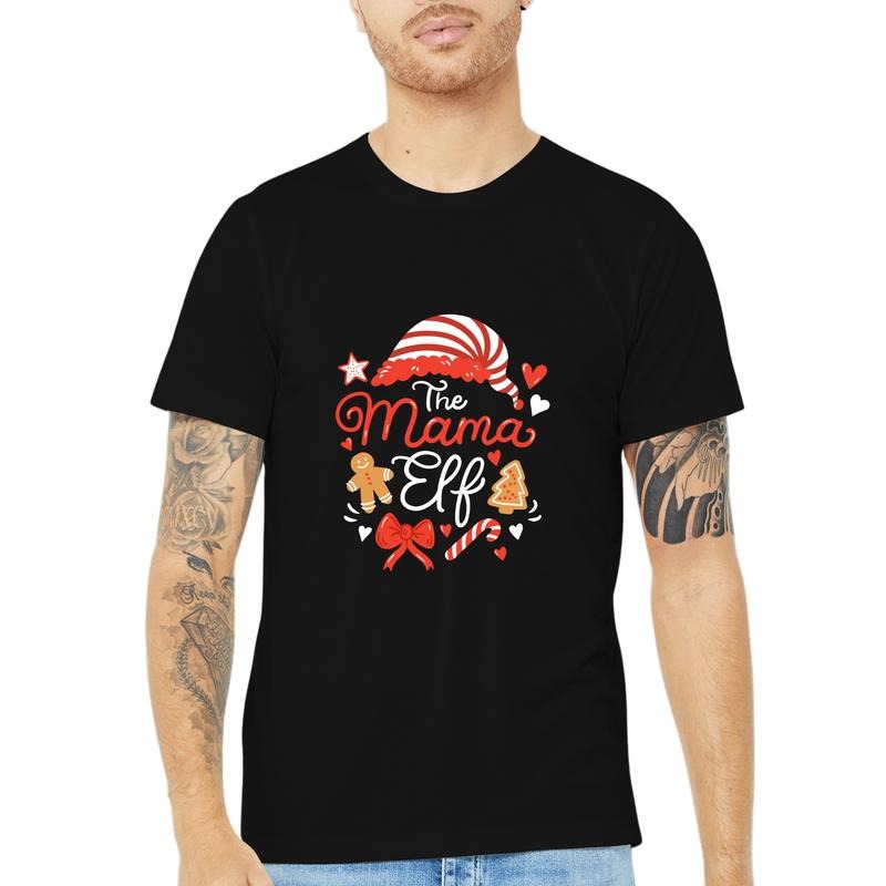 The Mama Elf Christmas Shirt,Cotton round neck T-shirt, warm and waiting for your heart, can be used as a Christmas gift...