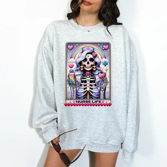 The Nurse Tarot- Unisex Crewneck Sweatshirt - Print is Sublimation, Christmas Crewneck, Gift Idea, Relaxed Fit, Casual...