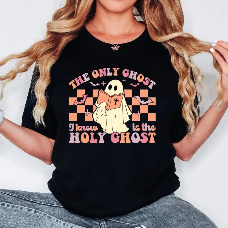 The Only Ghost Shirt, I Know Is The Holy Ghost T shirt, Religious Halloween Shirt,Ghost Reading The Bible, Funny...