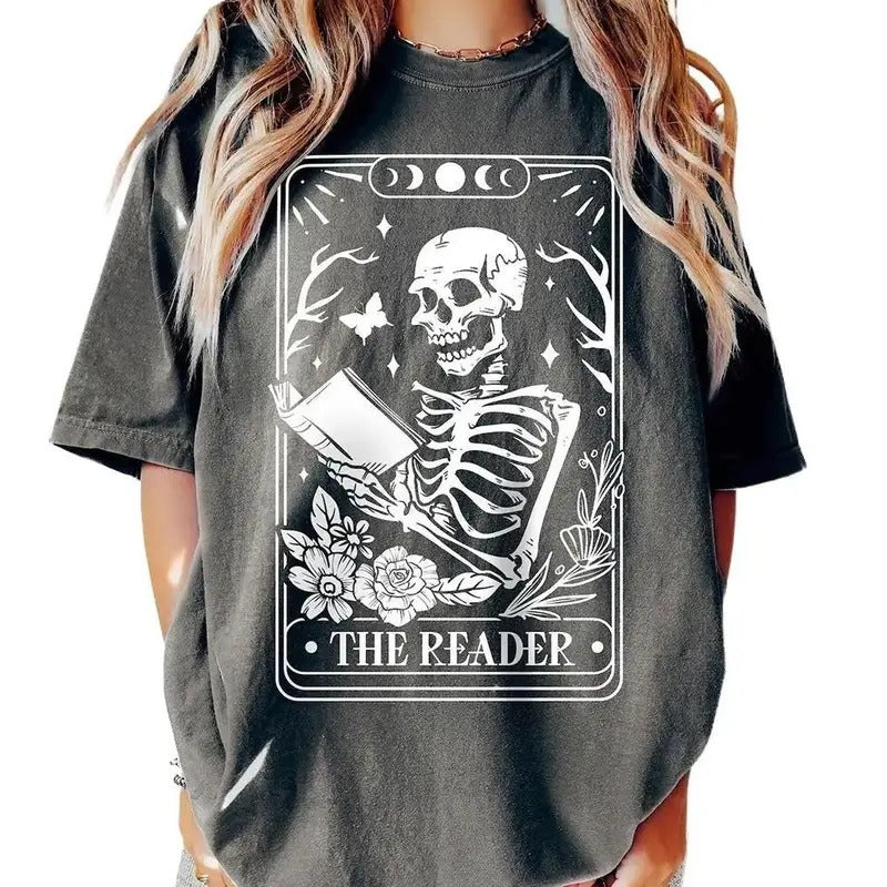 The Reader Tarot Card Shirt, Skeleton Reading Shirt, Unisex Tarot Card Shirt, Book Lover Gift, Bookish Gift,Tarot Lover...
