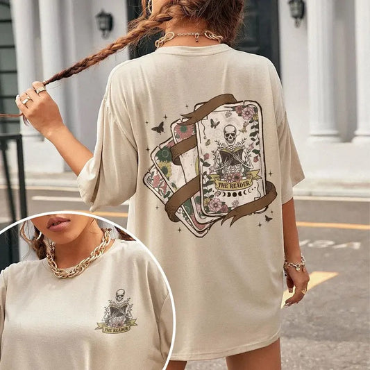 The Reader Tarot Card T-Shirt, Skeleton Reading Shirt Sweatshirt, Tarot Card Womenswear Tee, Book Lover Gift For Women,...