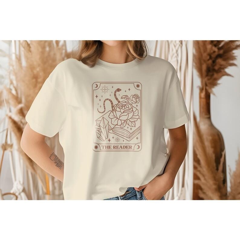 The Reader Tarot Shirt by InkSoul Apparel (Graphic Tee for Bookworms, Stylish Reading, Literary Gift Idea, Statement Book...