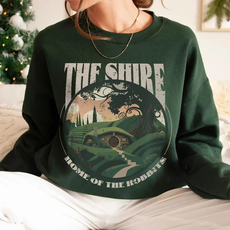 The Shire LOTR Sweatshirt, Distressed Fantasy Merch, Tolkien Aragorn Frodo Baggins Elven Elrond the Fellowship Bookish...