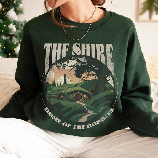 The Shire LOTR Sweatshirt, Distressed Fantasy Merch, Tolkien Aragorn Frodo Baggins Elven Elrond the Fellowship Bookish...