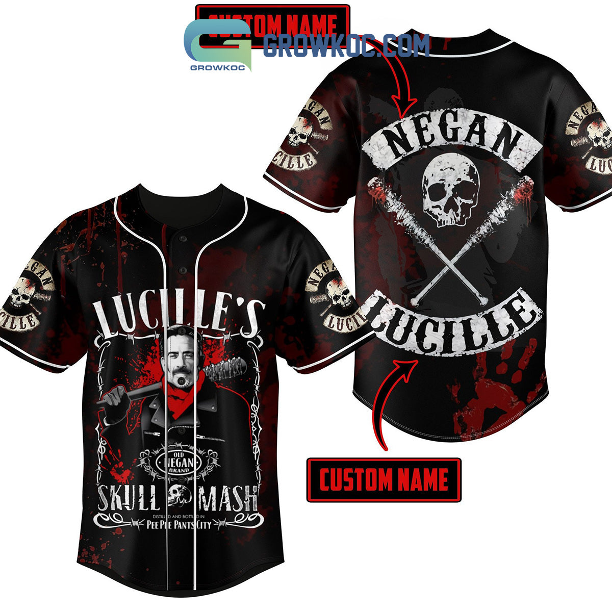 The Walking Dead Negan Lucille Skull Mash Personalized Baseball Jersey
