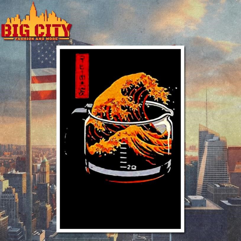 The great wave of coffee woodblock print Kanagawa parody shirt