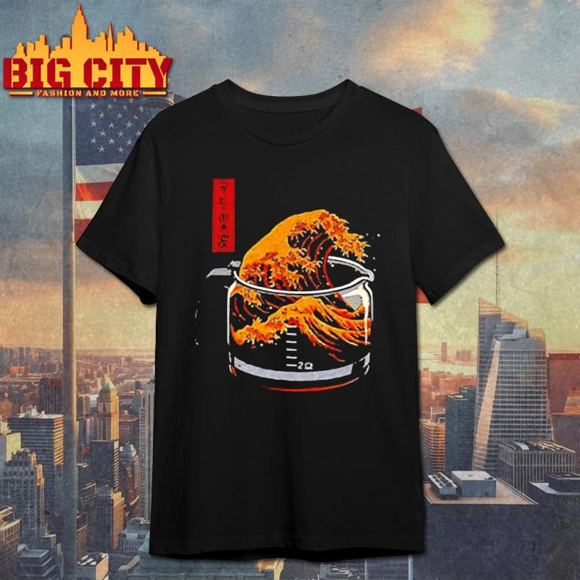 The great wave of coffee woodblock print Kanagawa parody shirt