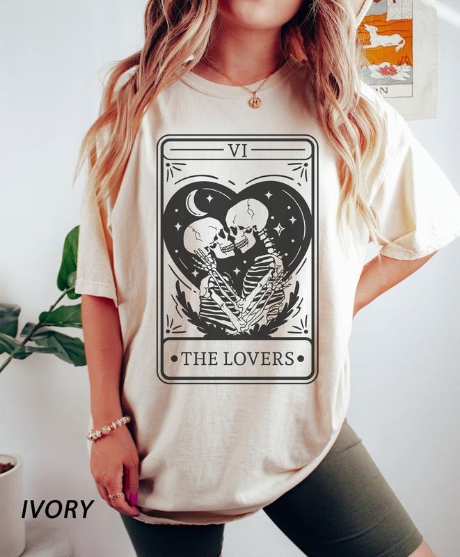 The lovers tarot T-shirt, Skeleton Lovers Shirt, Halloween Party Couple Shirt, Skeleton Lovers Tarot Tee, Skeleton...