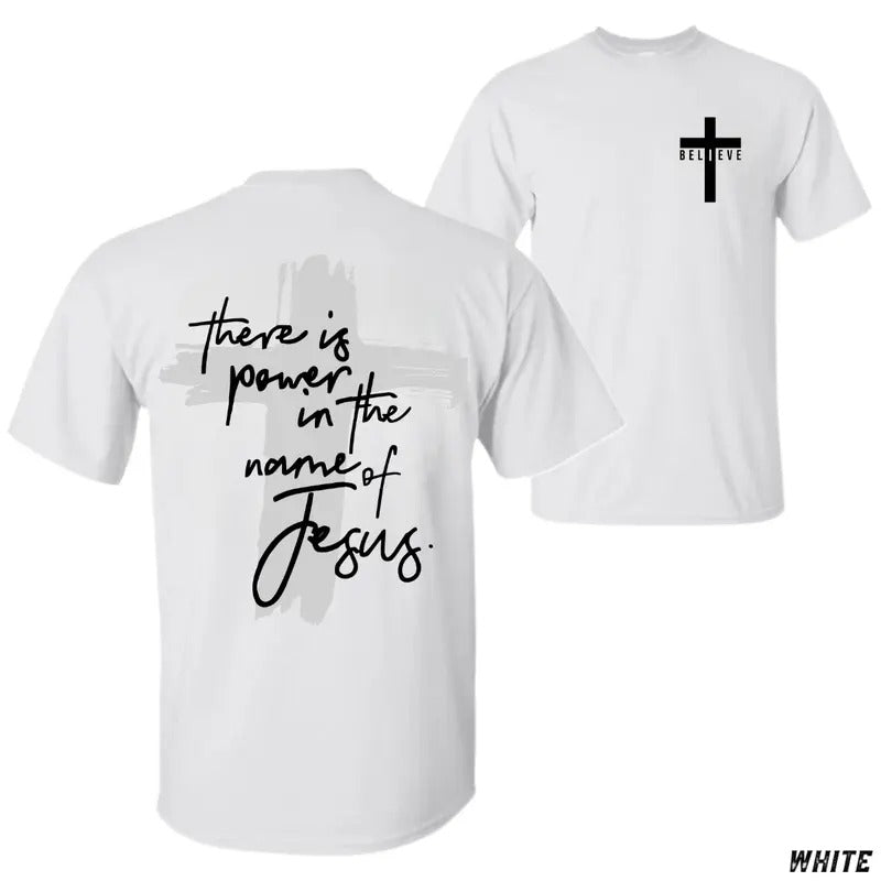 There Is Power in the Name of Jesus T-shirt - Inspirational Design Featuring Cross and Uplifting Quote, Faith-Based...