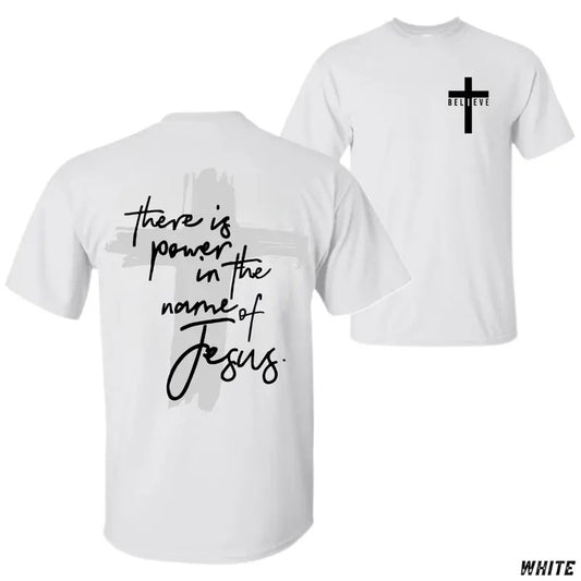 There Is Power in the Name of Jesus T-shirt - Inspirational Design Featuring Cross and Uplifting Quote, Faith-Based...
