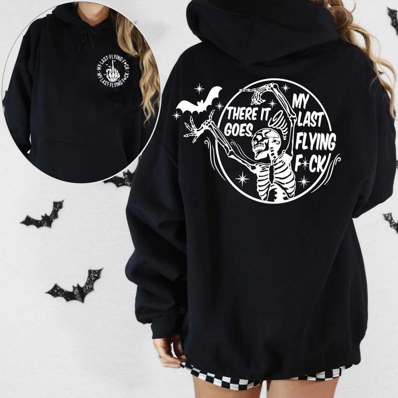There It Goes My Last Flying F*ck Halloween Shirt, My Last Flying F*ck Bat Shirt,Skull Halloween Shirt,Halloween...