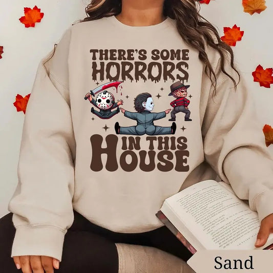 There's Some H.orrors In This House Sweatshirt, Funny Halloween Sweater, Spooky Season Sweater, Trendy Funny Halloween...