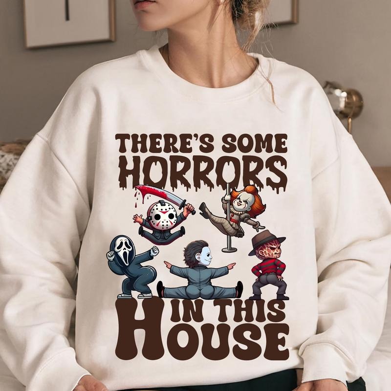 There's Some Horrors In This House Shirt, Halloween Characters Sweatshirt, Scary Movies Halloween Tee Shirt, Funny...