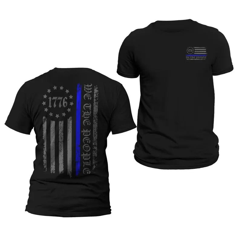 Thin Blue Line Flag We The People 1776 Two Side Print Police Men's T-Shirt Casual Classic Hoodie, Sweatshirt | WearSparks.com