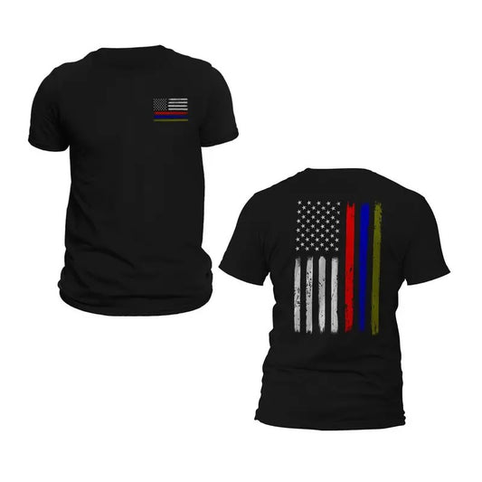 Thin Red Blue Green Line Flag Front & Back Print T-Shirt Casual Crewneck Hoodie, Sweatshirt | WearSparks.com