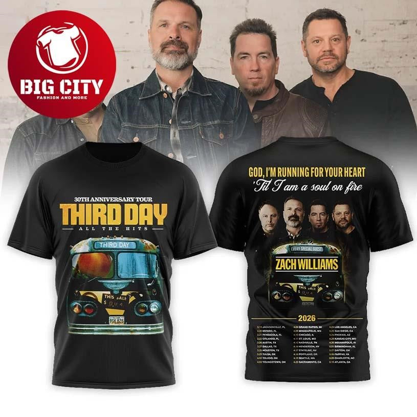 Third Day 30Th Anniversary Tour 2026 All The Hits With Zach Williams Two Sided Shirt