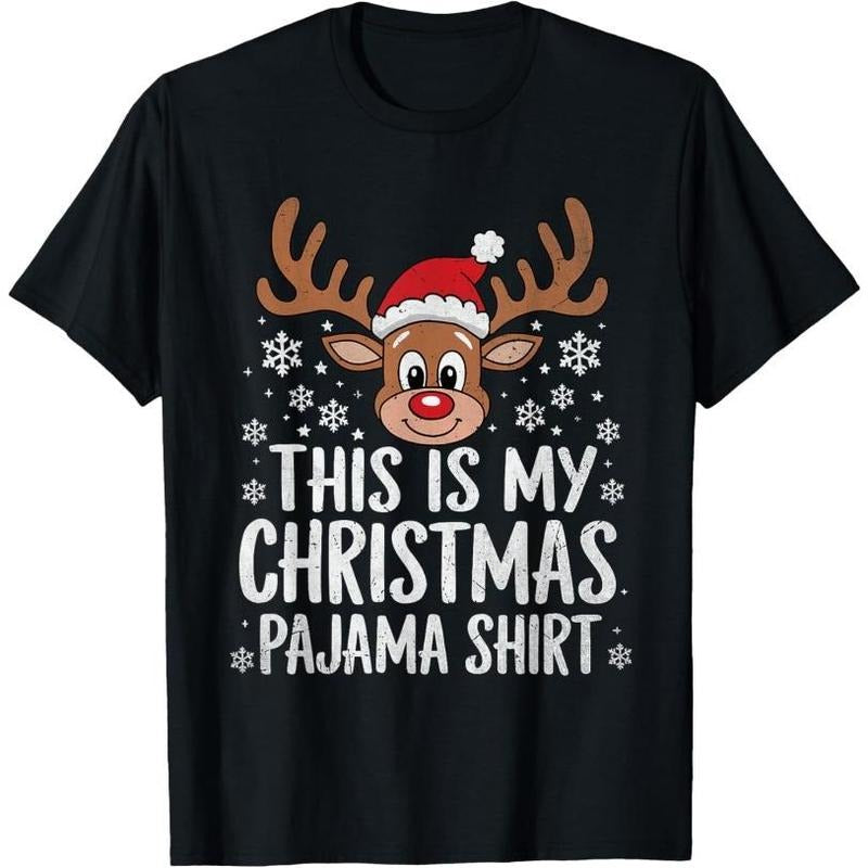 This Is My Christmas Pajama Shirt Reindeer Funny Xmas Pajama T-Shirt Made in USA Hoodie, Sweatshirt | WearSparks.com